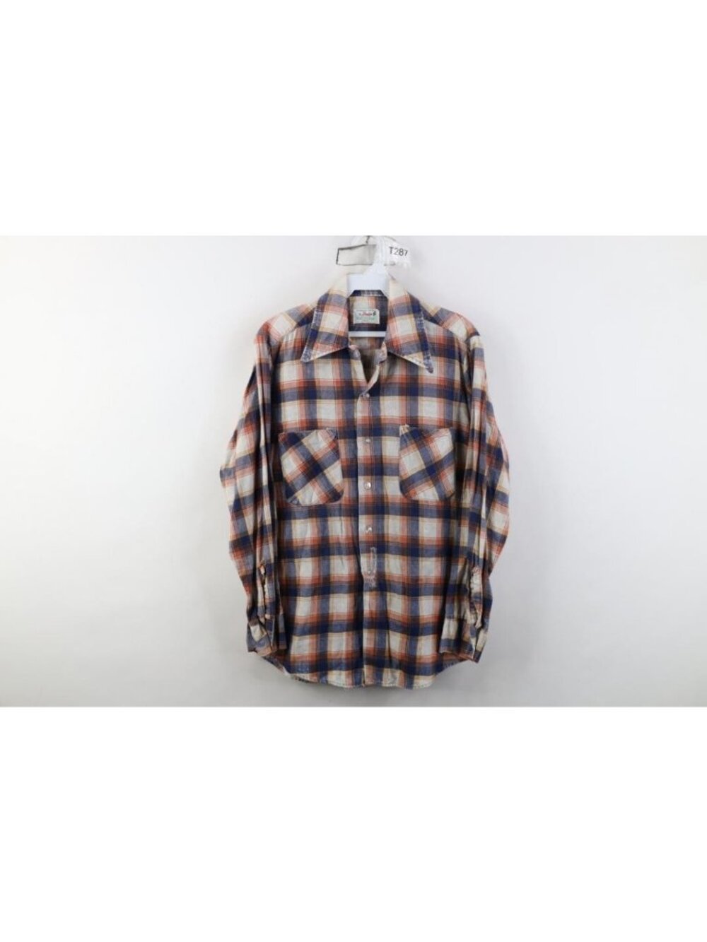 Vtg 60s Streetwear Mens Small Distressed Flannel Board Button Shirt Plaid USA